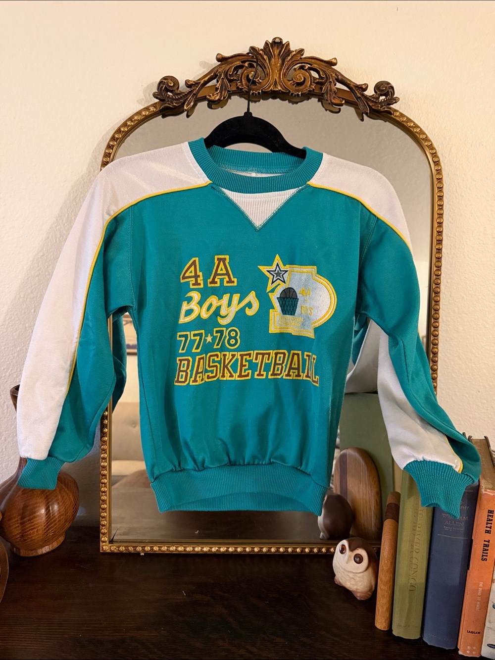 Vintage Logistix Too Teal and White Boys' Basketball Sweatshirt - Retro 4A 77-78
